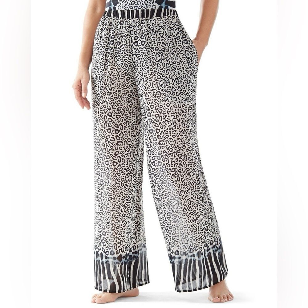 GOTTEX Wide Leg Animal Print Lounge Pants Size Large Chic Lightweight Comfort